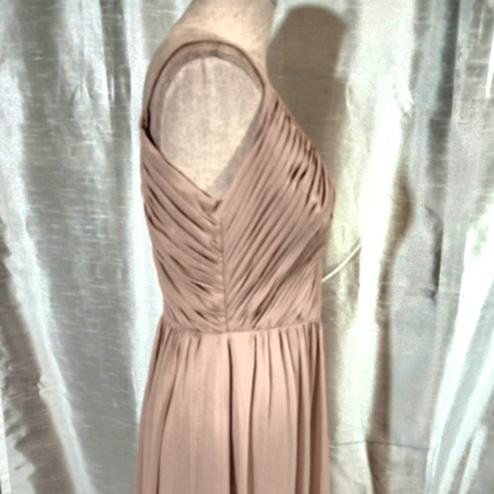Dessy Collection Long Gown Chestnut beige Straps/Pleats/Sleeveless/V-back, 10 - Picture 6 of 14